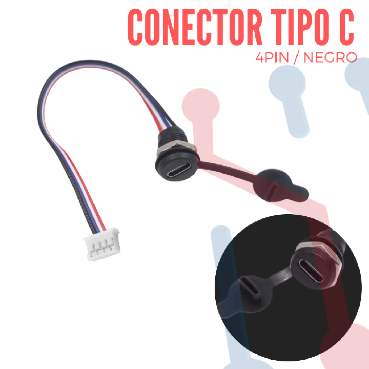 Conector Tipo C  Negro 4 pin (16mm x 13.8mm)
