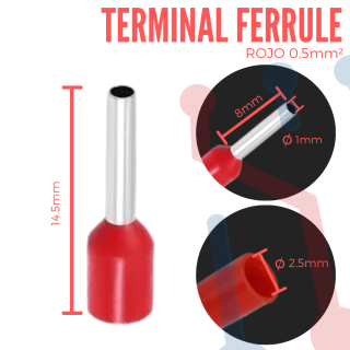 Terminal de Canutillo 0.5mm² Aislada AWG 20 (VE0508)