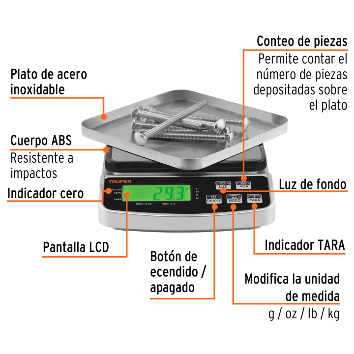 Gramera Digital con Pantalla LCD 3Kg