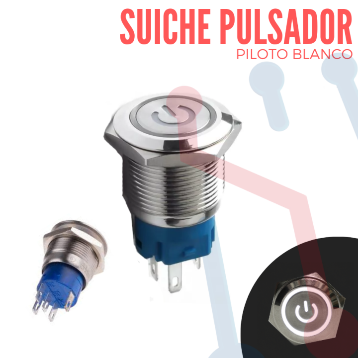 Suiche Pulsador Metálico Piloto Azul con Logo