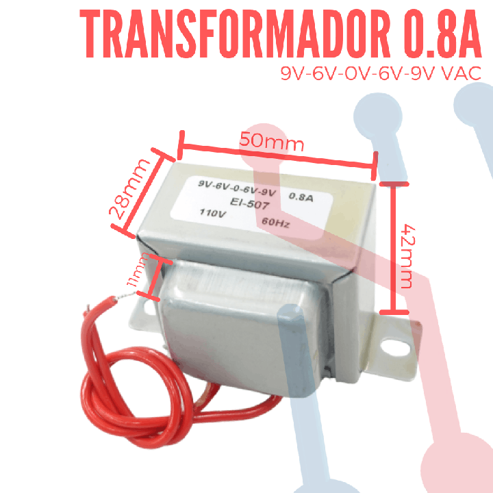 Transformador 9-6-0-6-9VAC 0.8A (EI507)