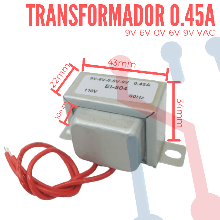 Transformador 9-6-0-6-9VAC 0.45A (EI504)