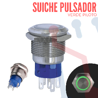 Suiche Pulsador Metálico Verde Piloto 22mm