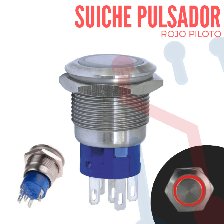 Suiche Pulsador Metálico Rojo Piloto 22mm