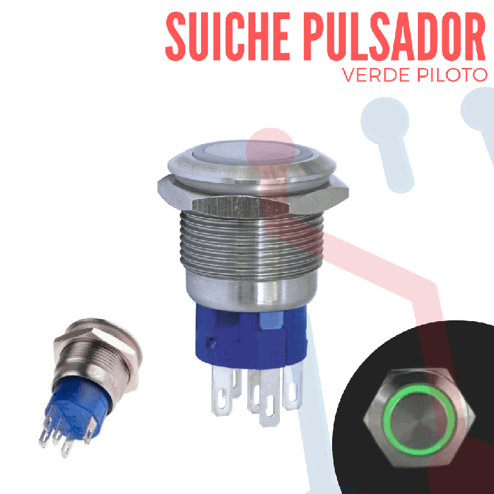 Suiche Pulsador Metálico Verde Piloto