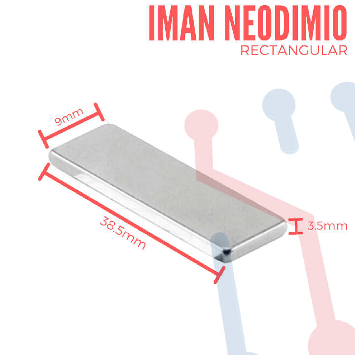 Imán Neodimio Rectangular 38.5x9x3.5mm
