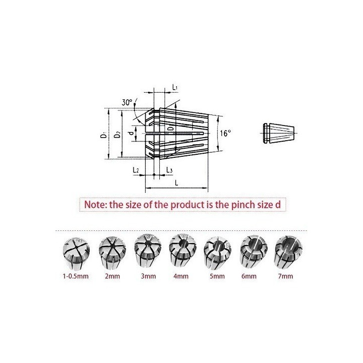Kit de Boquillas para Mandril ER11 7Pcs 1 A 7mm
