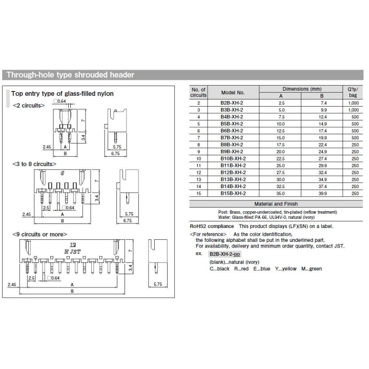 Conector JST XH 2 Pin Macho de 2.54mm
