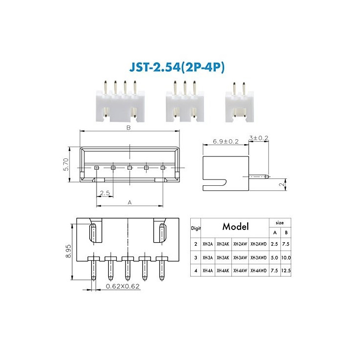 Conector JST XH 2 Pin Macho de 2.54mm