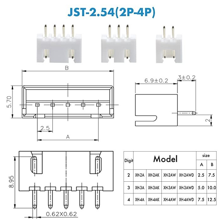 Conector JST XH 3 Pin Macho en Angulo de 2.54mm