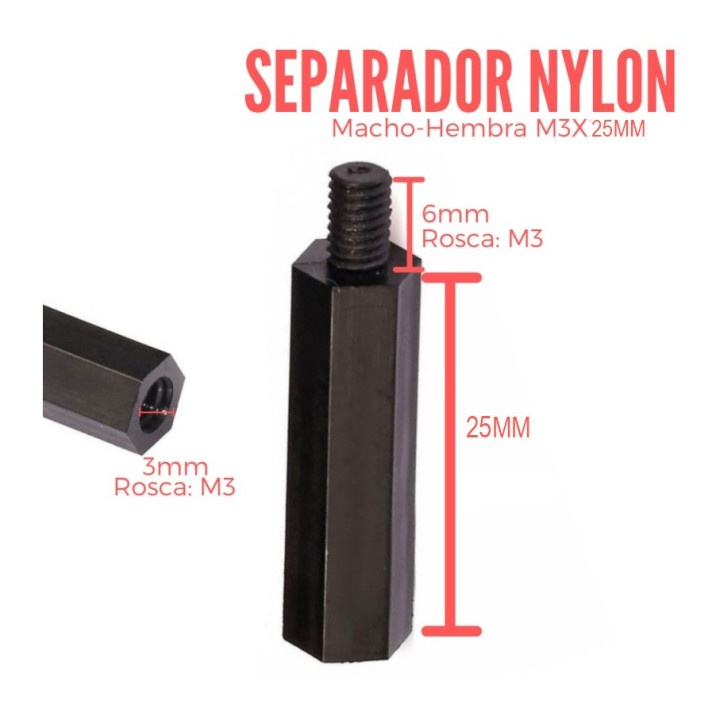 Separador de nylon Macho-Hembra 25mm