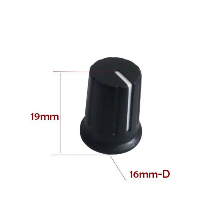 Perilla Negra Estriada para Potenciómetro 19mm
