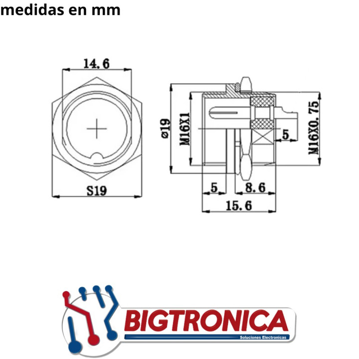 Conector Chasis Macho 5 Pin GX16-5