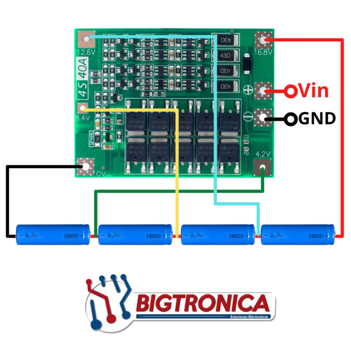Cargador BMS 18650 4S 40A