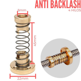 Tuerca T8 Anti Backlash (4 hilos)