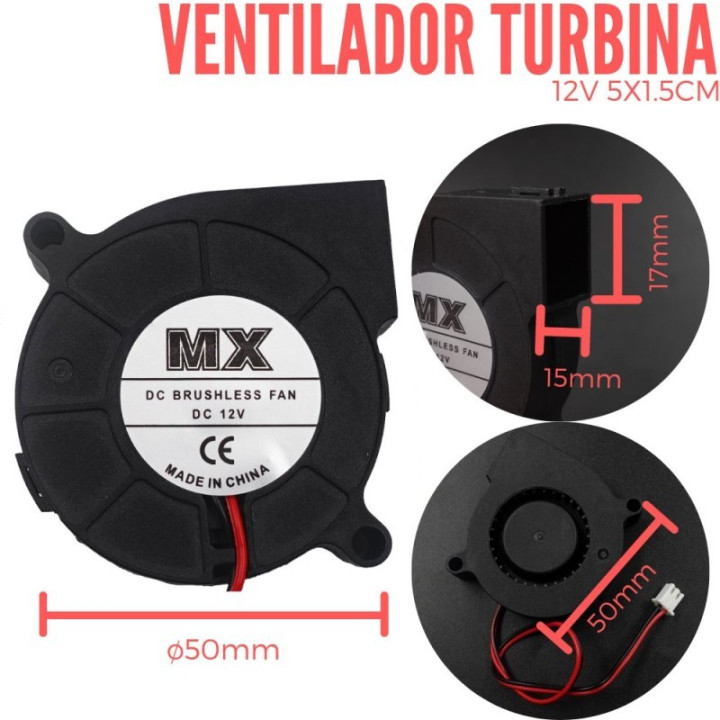 Ventilador Turbina 12V 52x50x15mm